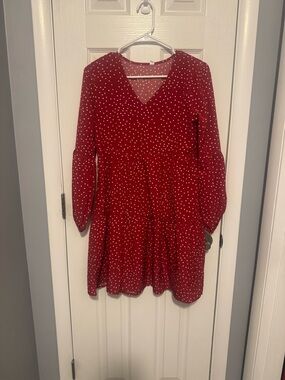 Sherosa Red Polka Dot V-Neck Long Sleeve Dress NWT S